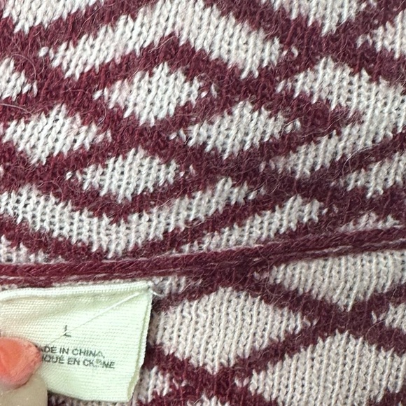 Moth Anthropologie Cowl Neck Long Sweater Tunic Wine Red White Print Large - Picture 5 of 8